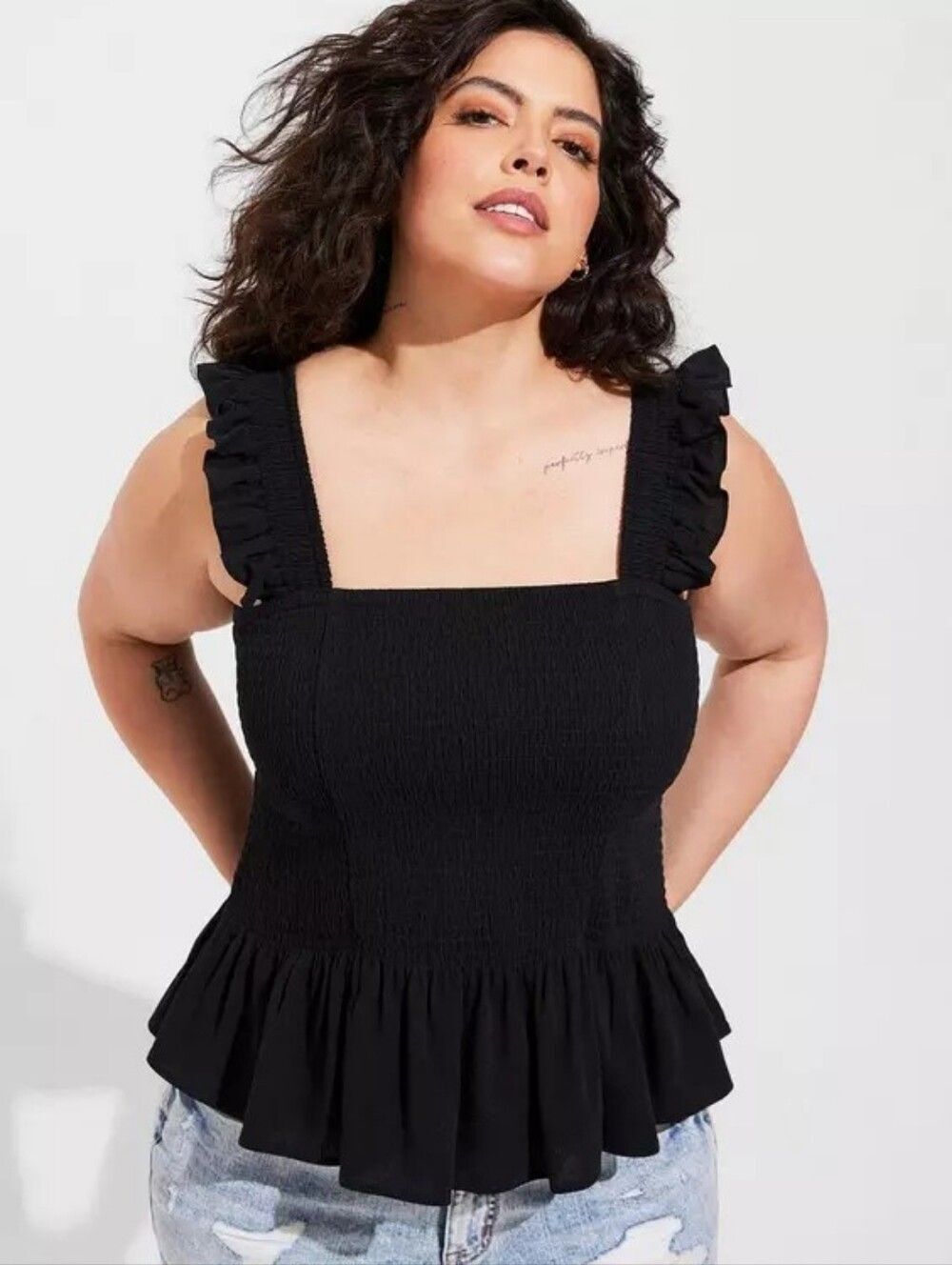 Torrid Peplum Washable Crinkle Gauze Smocked Tank Top 1X
